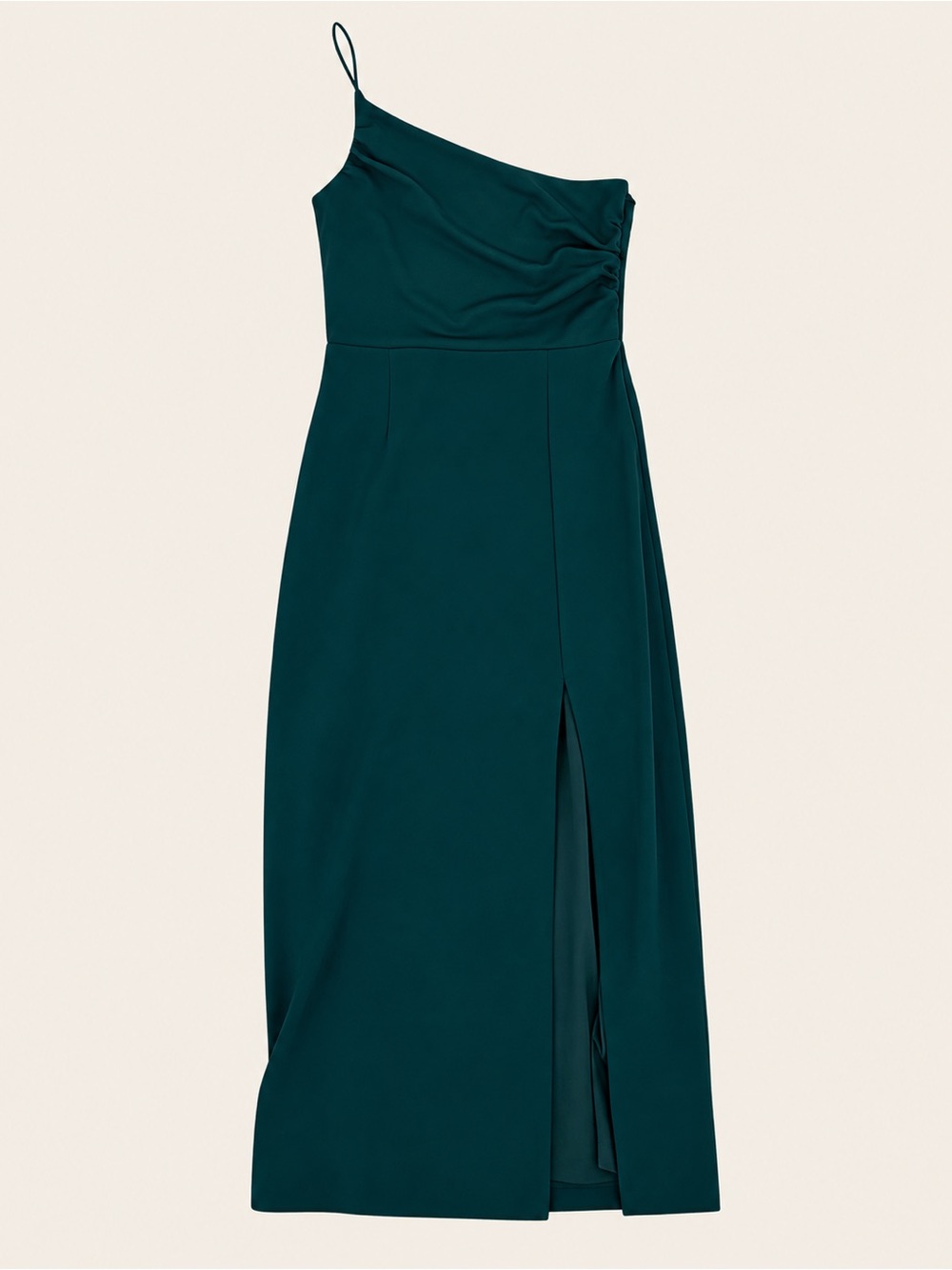 Lulus Teal One Shoulder Midi Dress Size M Ruched Slit Formal Cocktail